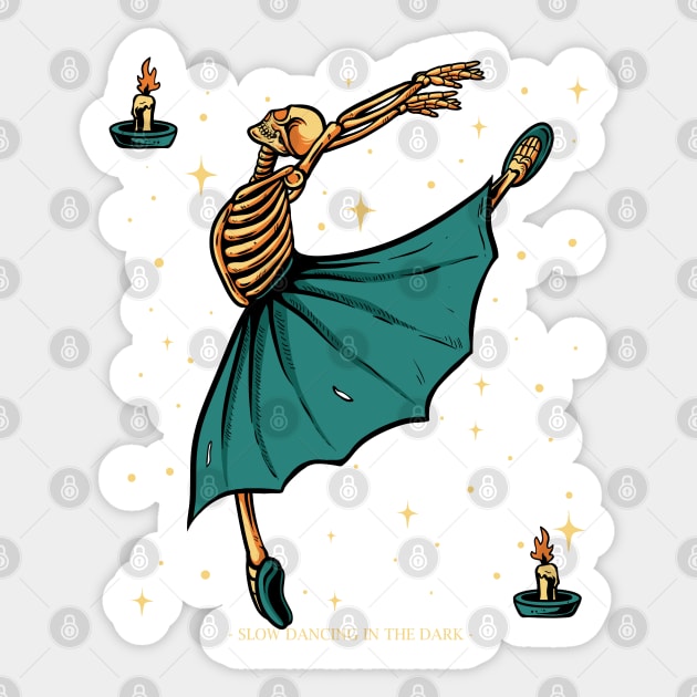 Slow Dancing In The Dark - Skeleton Ballerina Dancing Sticker by RajaGraphica